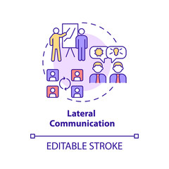 Lateral communication concept icon. Horizontal interaction between employees abstract idea thin line illustration. Isolated outline drawing. Editable stroke. Arial, Myriad Pro-Bold fonts used