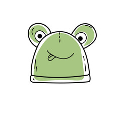 Kawaii funny baby frog hat doodle sketch hand drawn vector element.