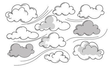 Hand drawn doodle sketch style cloud set.Vector elements. © Olga