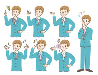 スーツ姿の若い男性の表情セット