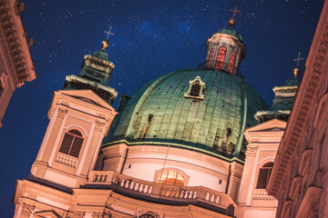 Exterior building dome against a starry sky