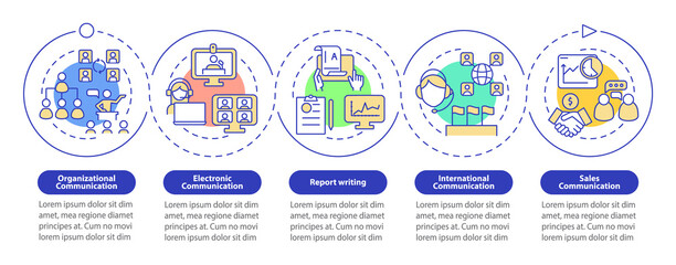 Corporate communication forms loop circle infographic template. Data visualization with 5 steps. Process timeline info chart. Workflow layout with line icons. Myriad Pro-Bold, Regular fonts used