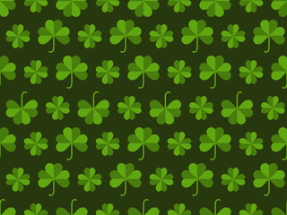 Clover leaves seamless pattern. St. Patrick's Day, Irish holiday. Background for greeting card, wrapping paper, promotional materials. Vector illustration