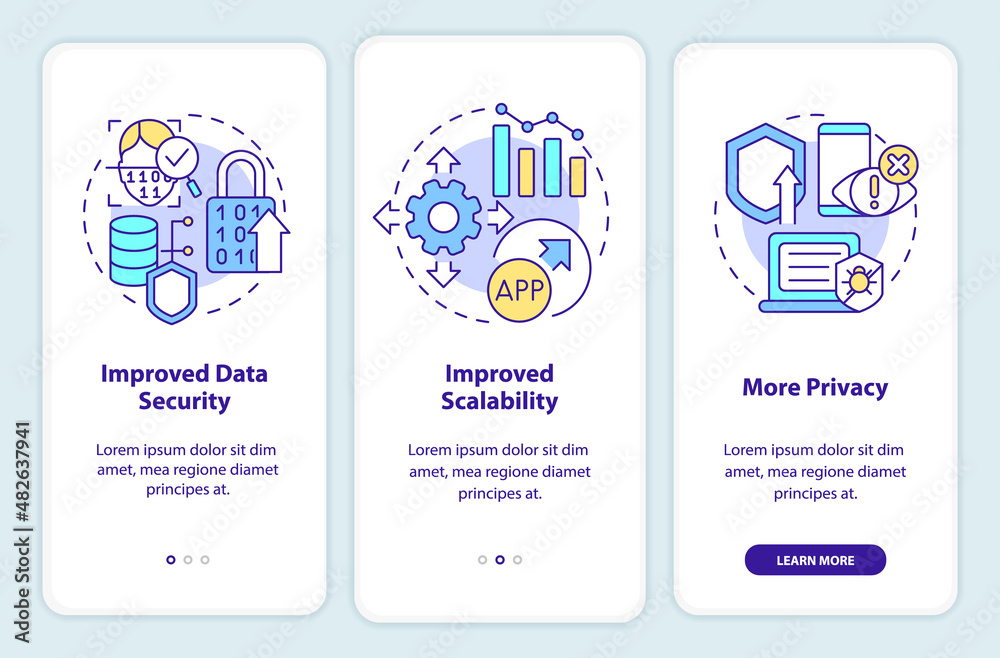 Wall mural web 3 0 benefits onboarding mobile app screen. no code option walkthrough 3 steps graphic instructio