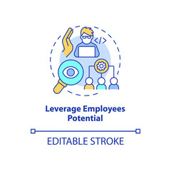 Fototapeta na wymiar Leverage employees potential concept icon. Professional performance. Web 3 0 abstract idea thin line illustration. Isolated outline drawing. Editable stroke. Arial, Myriad Pro-Bold fonts used