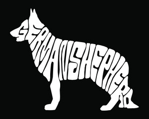 Dog Art Print, German Shepherd Typography Calligram Dog Illustration, German Shepherd Word Art Print.