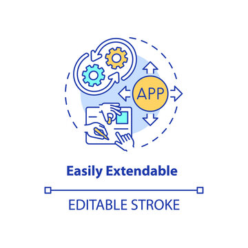 Easily extendable concept icon. Extensible application for business. Web 3 0 abstract idea thin line illustration. Isolated outline drawing. Editable stroke. Arial, Myriad Pro-Bold fonts used