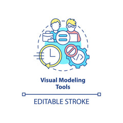 Visual modeling tools concept icon. No professional proframmer requiered. Web 3 0 abstract idea thin line illustration. Isolated outline drawing. Editable stroke. Arial, Myriad Pro-Bold fonts used