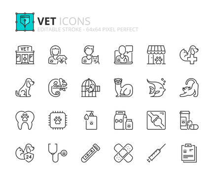 Simple set of outline icons about vet