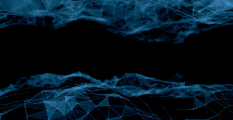 Big data connected network blue. Blockchain data fields.  Concept of AI technology, digital communication, science research 