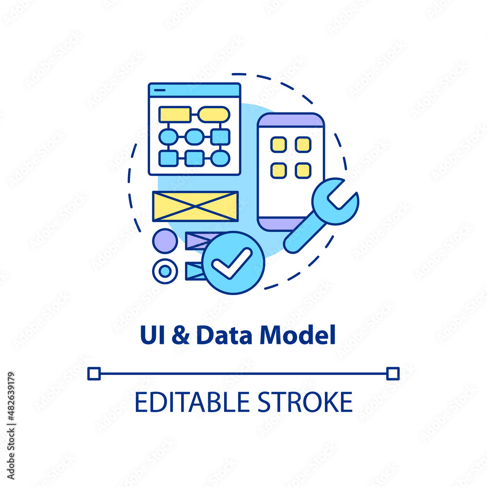 Poster ui and data model concept icon. efficient ux for application. web 3 0 abstract idea thin line illust