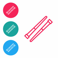 Red line Food chopsticks icon isolated on white background. Wooden Korean sticks for Asian dishes. Oriental utensils. Set icons in circle buttons. Vector