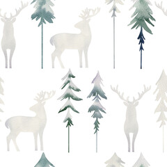 Seamless pattern with trees and animals.