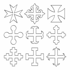 vector monochrome icon set with Medieval heraldic crosses for your project