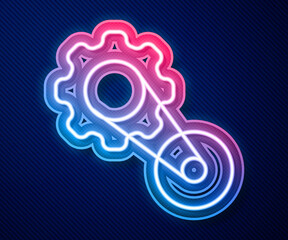 Glowing neon line Timing belt kit icon isolated on blue background. Vector