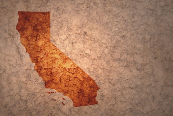 map of california state on a old vintage crack paper background
