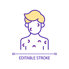 Skin disorder RGB color icon. Sign and symptom of disease. Dermatological illness. Rash treatment. Isolated vector illustration. Simple filled line drawing. Editable stroke. Arial font used