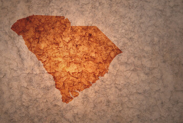 map of south carolina state on a old vintage crack paper background