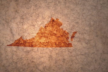 map of virginia state on a old vintage crack paper background