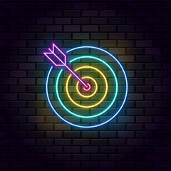 Business and finance neon on wall vector icon. Arrwo, target neon on wall vector icon