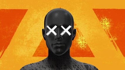 Human body abstract art concept with grunge shapes. Realistic 3d character man or woman in creative modern stop motion style. Minimal graphic colorful psychedelic design. Bright fashion animation.