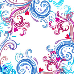 Wedding or Valentine's day card with swirls and hearts. Greeting postcard.