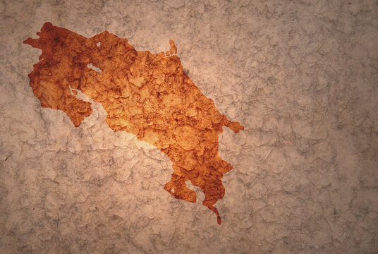 map of costa rica on a old vintage crack paper background