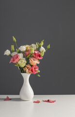 bouquet of eustoma on dark background
