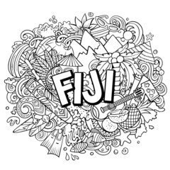 Fiji hand drawn cartoon doodles illustration. Funny travel design.