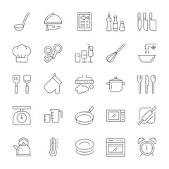 A set of thin line icons that include editable strokes or outlines using the EPS vector file. Cooking, kitchen, restaurant, icons, vector illustration.

