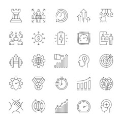 A set of thin line icons that include editable strokes or outlines using the EPS vector file. Performance, business, icons, Vector Illustration.

