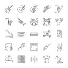 A set of line icons, music, musical instrument, icons, vector illustration.