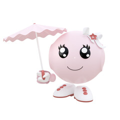 3d Roboter Emoticon mit Sonnenschirm und Schleife. 3d rendering