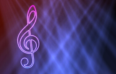 neon treble clef with blue rays light