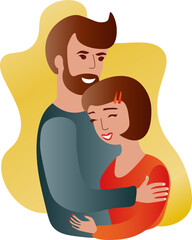 Young couple cuddling on gradient background Valentines day flat design