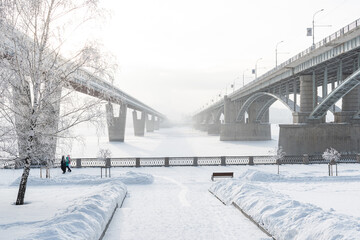 Fototapeta premium Embankment of the Ob river in winter in Novosibirsk