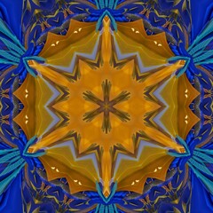 Blue and yellow abstract geometric kaleidoscope pattern colorful creative concept modern textile ornament wallpaper texture