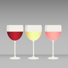 A set of glasses filled with different types of wine. eps 10