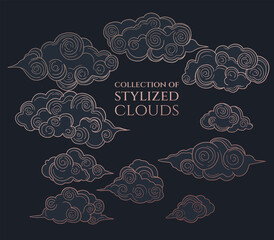 collection of stylized black and gold clouds