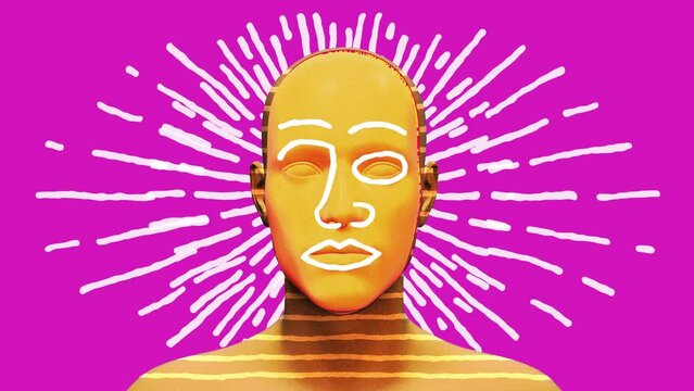 Human body abstract art concept with doodle draw shapes. Realistic 3d character man or woman in creative stop motion style. Minimal graphic colorful psychedelic design. Cartoon fashion loop animation.