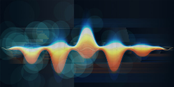 Abstract background with color sound wave lines and blurred lines on blue. Technologyl sound wave and spot light. For music wave poster design.