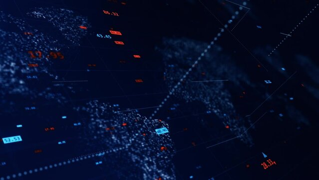 Motion graphic of Digital number and dot levitation on futuristic map technology abstract background concept