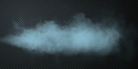 Blue smoke puff isolated on transparent black background. PNG. Steam explosion special effect. Effective texture of steam, fog, smoke png. Vector illustration © Sergey