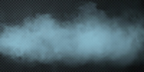Blue smoke puff isolated on transparent black background. PNG. Steam explosion special effect. Effective texture of steam, fog, smoke png. Vector illustration © Sergey