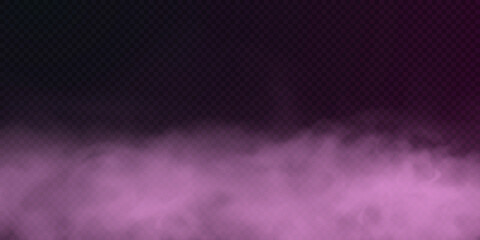 Pink smoke puff isolated on transparent black background. PNG. Steam explosion special effect. Effective texture of steam, fog, smoke png. Vector illustration	