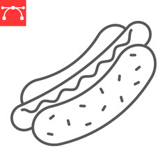 Hot dog line icon, junk food and sausage, hotdog vector icon, vector graphics, editable stroke outline sign, eps 10.