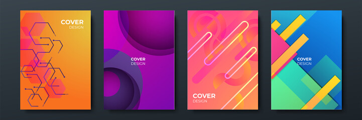 Fototapeta premium Abstract trendy gradient flowing geometric pattern background texture for poster cover design. Minimal color gradient banner template. Modern vector wave shape for brochure