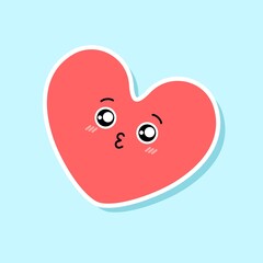 Cute pink heart emoji. Cartoon emotional character sticker