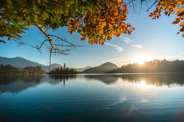 The famous Alpine Lake Bled (Blejsko jezero) in Slovenia, an amazing autumn landscape. Fabulous...