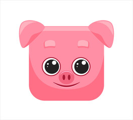 Funny pink pig, swine, animal square faces, mask, icon, logo. Vector illustration in cartoon style